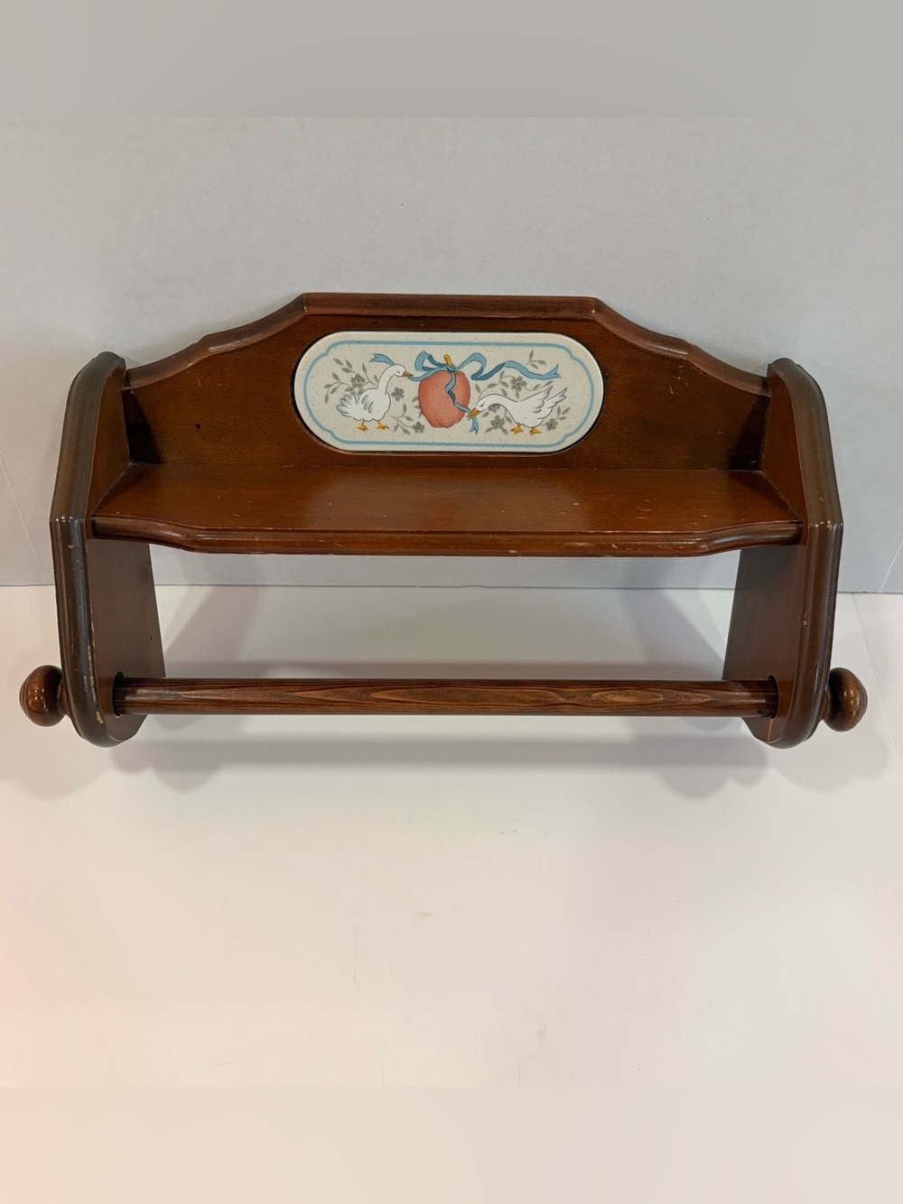 🪿RARE Vintage Marmalade Goose Blue Ribbon Wall Shelf & Paper Towel Holder Decor